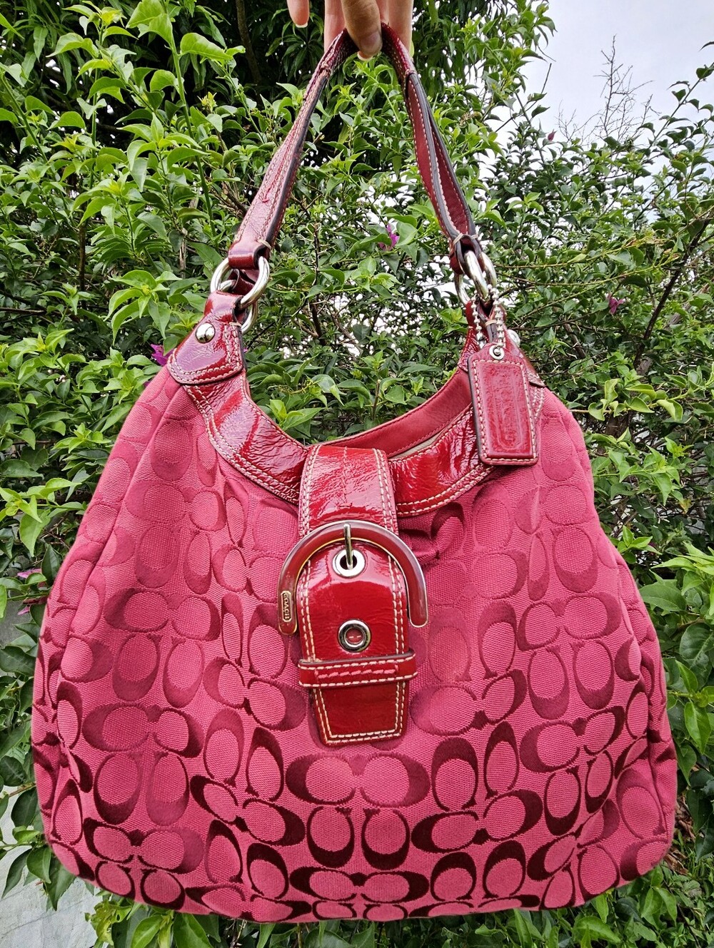 Coach Large Soho Lynn Hobo F17403 Crimson Red Signature Buckle Bag